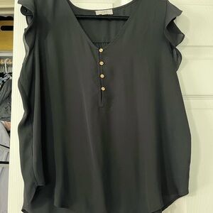 Loft V-Neck Black Blouse with Buttons